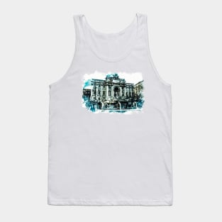 ROME Italy Beautiful Trevi Fountain Watercolor Painting Travel Art Tank Top